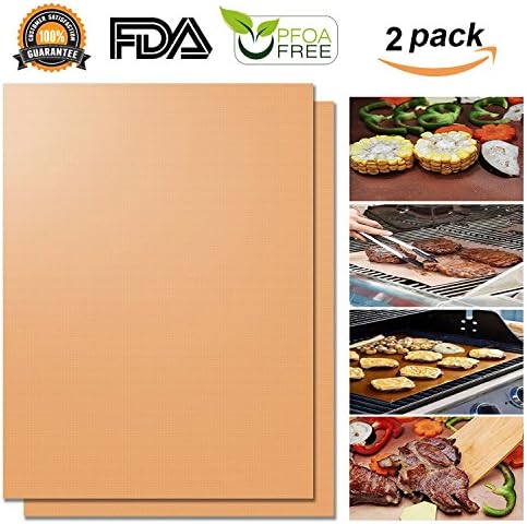 Copper Grill Mat, Seinami, Set of 2 - Non-stick BBQ Grill & Baking Mats,Reusable and Easy to Clean - Teflon Fiber Grill Roast Sheets for Gas, Charcoal, Electric Grill - 15.75 x 13 inches