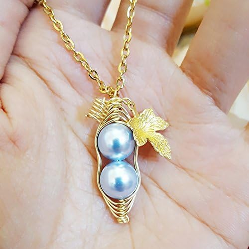 Gold Leaf Swarovski Birthstone Pearl for MAR Peapod Necklace, Aquamarine 2 Peas in a Pod Necklace, Best Friend Gift, Birthday Gift (MAR)