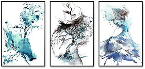 YXGH- 3 Multi Mural Set Solid Wood Green Soul Dancer 1 Triptych Living Room Mural for Living Room/with Pictures Wall Table top Frame (Color : Black Frame, Size : 40cmx60cm)