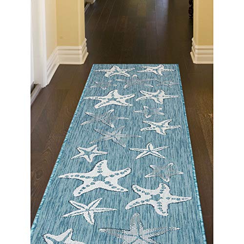 Liora Manne Indoor/Outdoor Rug, 7'10" Square, Starfish Aqua
