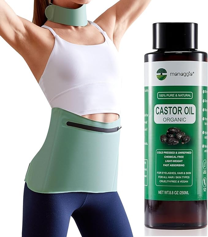 Photo 1 of Castor Oil Packs for Liver Detox,Castor Oil Pack Wrap,Castor Oil Pack Kits, Contains One Castor Oil Pack for Neck, Chinlon Lycra Fabric, Suitable for Waist Size 36in-47in(Green)