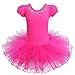 BAOHULU Kids Leotards for Dance Short Sleeve Rhinestone Ballet Tutu Dress for Little Girls 3-8 Years B093_HotPink_XL