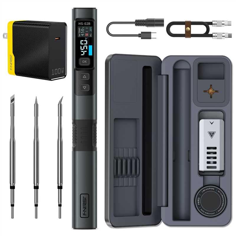 Photo 1 of FNIRSI HS-02B 100W Portable Corded Soldering Iron Kit with Storage Case, 2S Fast Heating, 212-842?, Pre-set 3 Groups Temperature, 3 210 Soldering Tips, Smart Soldering Iron Pen for Electronics Repair