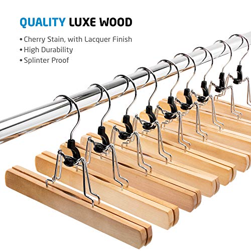 HighGrade Wooden Pants Hangers with Clips 20 Pack Non Slip Skirt