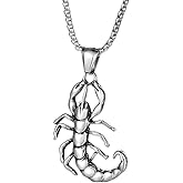BIYONGDE Vintage King of Scorpion Pendant, 24 inches Chain Necklace, Mens, Stainless Steel Scorpion Pendant