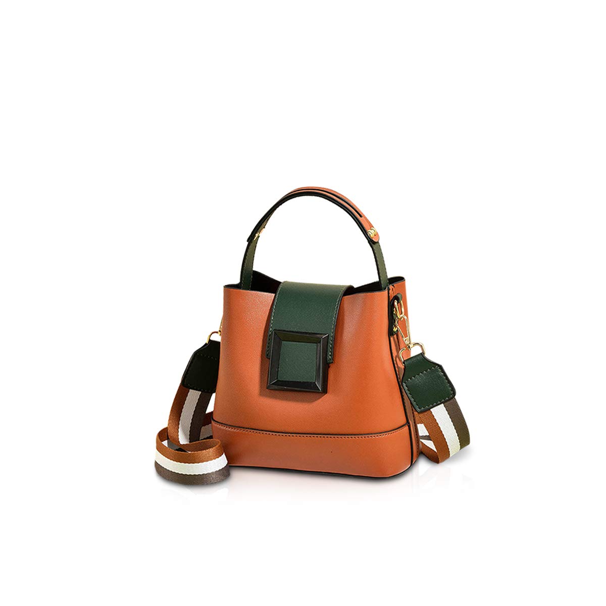 NICOLE & DORIS Women Handbags Small Bucket bag Shoulder Bag Designer Satchel Tote Bags Top Handle Bags Flap with Buckle multi Colour Handbags for Ladies Stylish leather Orange