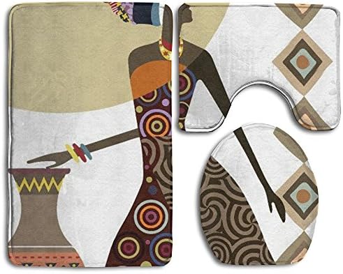NEW African Women Painting Adjustable 3 Piece Bathroom Mats Set Non-Slip Bathroom Rugs/Contour Mat/Toilet Cover