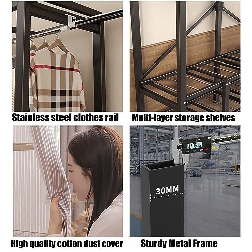 FKKPRVAX Free Standing Clothing Rack with Shelf Foldable Design Garment