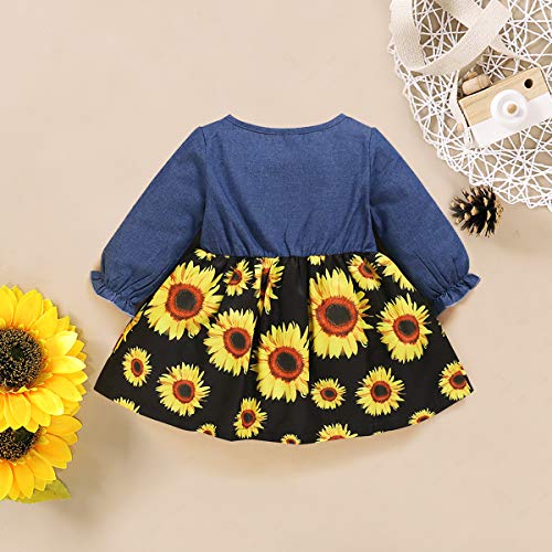 3T Girl Dress Outfits Baby Flower Floral Overall Dresses Denim Fall Winter Long Sleeves Clothes Jean Tutu Skirts for Girls 3-4T