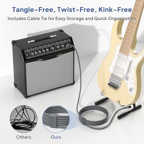 ELEBASE Cable Instrumento 6.35mm TRS 3M 2-Pack | Lead Balanceado Audio Estéreo 1/4 Pulgadas Macho 6.3 Jack,Cord 6.35 para Guitarra,Bajo,Teclado,Amplificador Amp,Altavoz