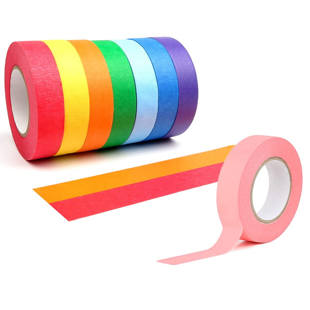 CORTNEY 8 Rolls Coloured Tape, Writable Painters Masking Rainbow Tape Painting for Craft, DIY, Labeling or Coding, Art Supplies Kids, 15mm Wide, Assorted, Green, Orange, Pink, Purple, Rainbow, Red
