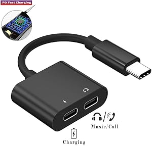 ACCGUYS USB Type C Headphone Audio Jack Adapter, 2 in 1 Dual Type C Earphone Dongle for Google Pixel 2/2 XL/3/4 XL Supports Audio + Fast Charging Compatible for Galaxy Note 10/10+/Huawei Mate 20/P30