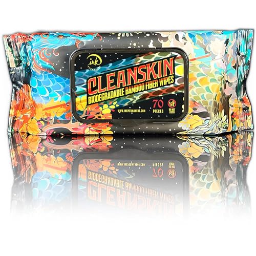 CleanSkin [70 Count] Biodegradable Bamboo Wipes for Tattoo Care, Alcohol-Free, Fragrance-Free, Lint-Free, Cleansing Green Soap Wipes for Tattooing — image 1