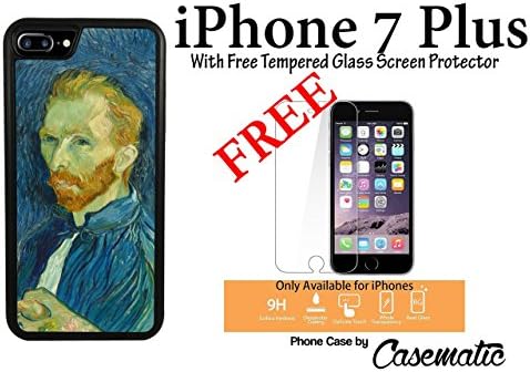 iPhone 7 Plus Case Van Gogh Self Portrait Rubber Black Protective Phone Case For Apple iPhone 7 Plus With Free .33 mm Premium Tempered Glass Screen Protector by Casematic