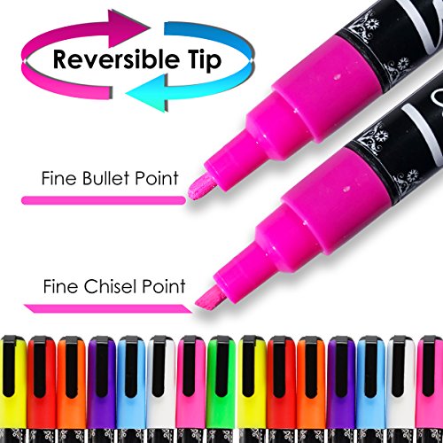 Loddie Doddie 8ct FINE POINT (3mm) Chalk Markers- VIVID Colors for use on Chalk, Dry Erase and Glass surfaces