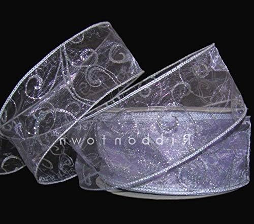 5 Yards Sale Lavender Pastel Purple Silver Glitter Swirls Sheer Wired Ribbon Lace Trim Embroidery Applique Fabric Delicate DIY Art Craft Supply for Scrapbooking Gift Wrapping 2 1