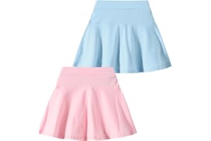Fdqin 2 Pack Girls Skirts Elastic Flared Plain Tennis Skater Skirts with Built-in Shorts Kids Active Flowy Skorts