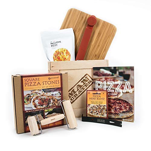 Man Crates Pizza Grilling Crate - Flavorful Food Gift for Men - Pizza Stones, Pizza Peel, Spices, Flour, Pizza Roller and More - Ships in A Sealed Wooden Crate with A Laser-Etched Crowbar