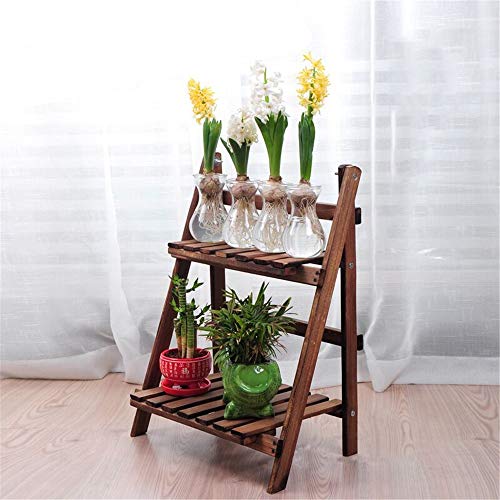 Plant Stand 2 Tier Wooden Ladder Bookshelf Bookcase Standing Shelving Unit Leaning Wall Shelves Storage Shelves Display Rack Kitchen Herb Garden Flower Pot Flower Display Stand - Thumbnail 3