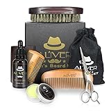 Beard Kit for Men Care Beard Grooming & Trimming Kit for Men Gift, Wooden Beard Comb, 100% Pure Boar Bristle Brush, Mustache Oil, Mustache Wax & Beard Balm Butter, Mustache Scissor for Styling Growth