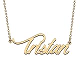 HUAN XUN Stainless Steel Tristan Name Necklaces for