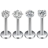 Areke Women's Stainless Steel Cubic Zirconia Piercing Unisex Labret Small Lip Ring/ Tragus/ Helix Earrings Color White