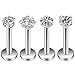 Areke Women's Stainless Steel Cubic Zirconia Piercing Unisex Labret Small Lip Ring/ Tragus/ Helix Earrings Color White