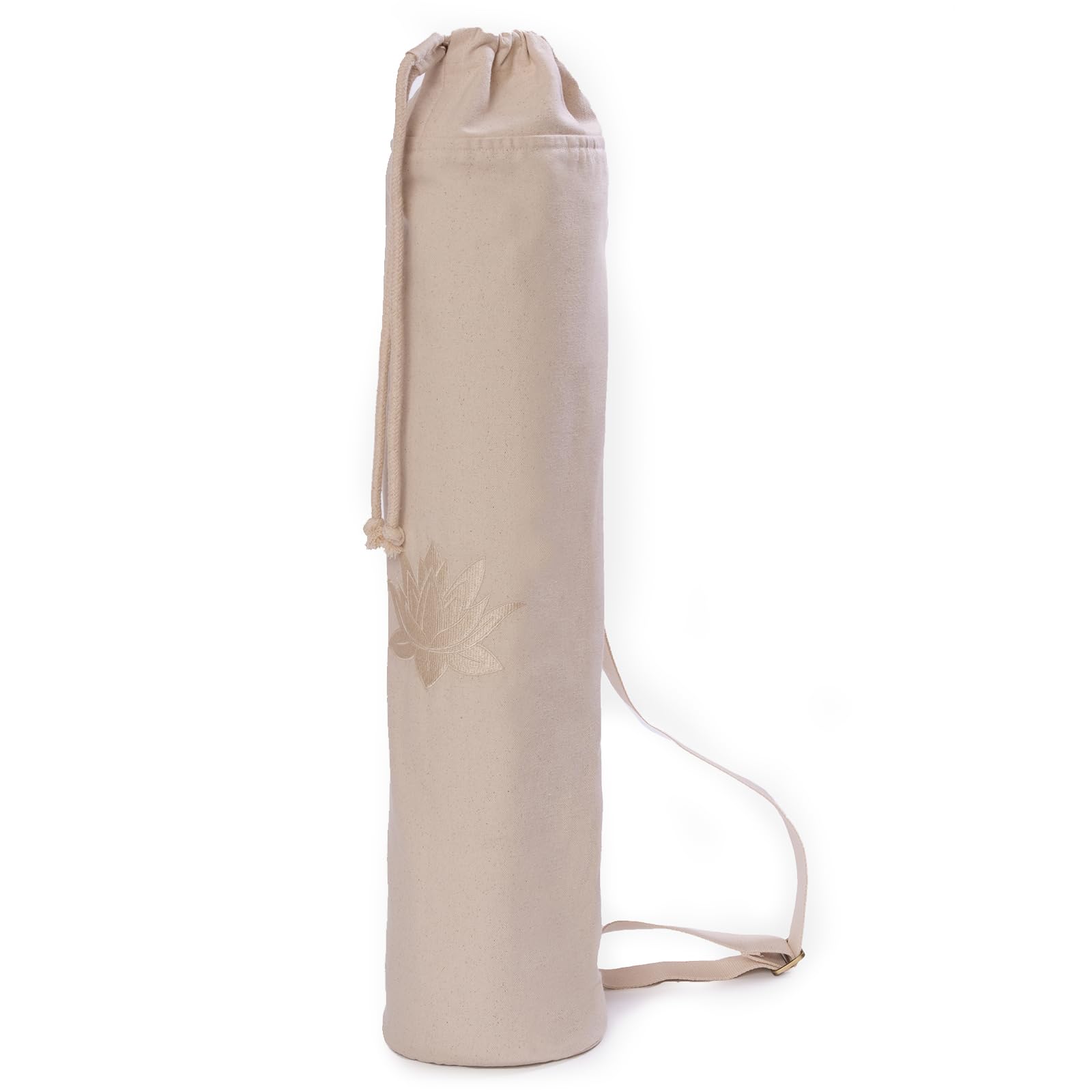 Yoga Studio GOTS Organic Cotton Lotus Yoga Bag with Adjustable, Webbing Shoulder Strap (Ecru)