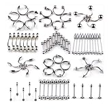 Imixlot 60pcs 316L Surgical Steel Barbell Nose Lip Nipple Rings Eyebrow Piercing Jewelry
