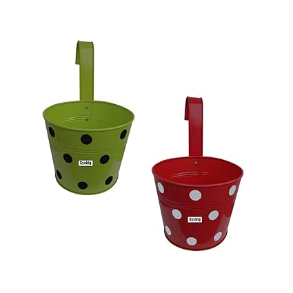 Kraftsplanet Garden Decor Set of Two Polka Design Railing planters with Detachable Hooks.