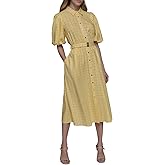 Karl Lagerfeld Womens Collared Puff Sleeve Midi Dress