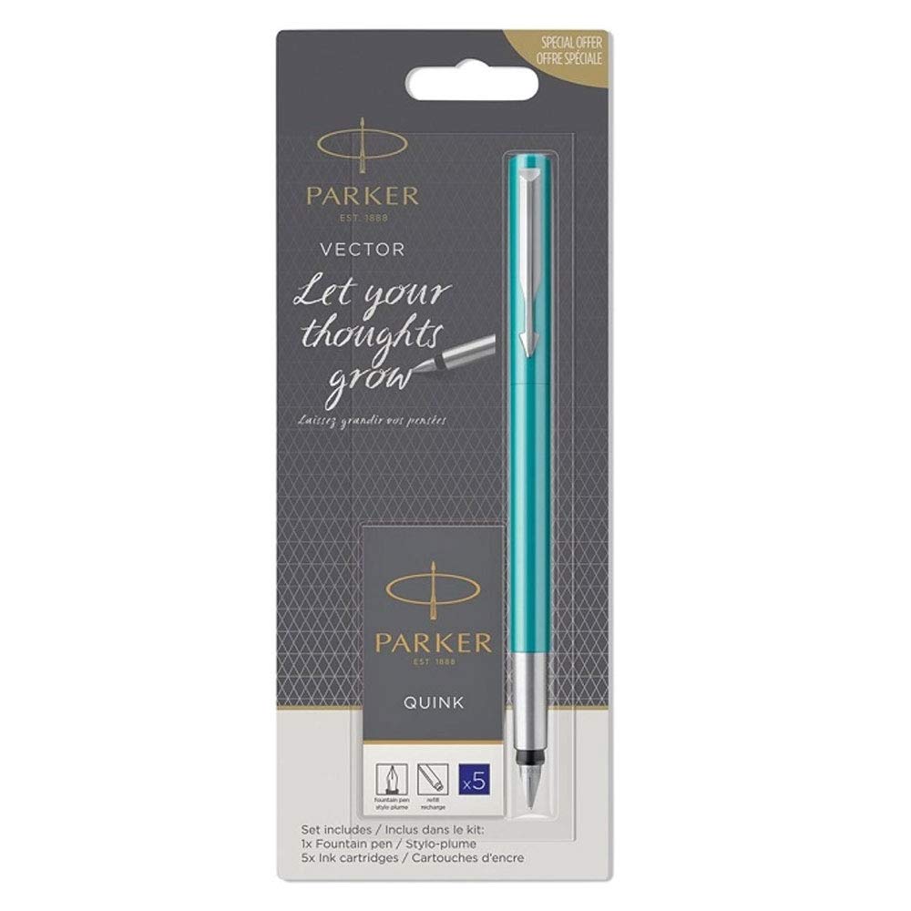 Parker Vector Fountain Pen and Blue Ink Cartridges Pack of 5