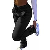 Molisry Women Stacked Sweatpants Fleece Drawstring High Waist Legging Jogger for Fall
