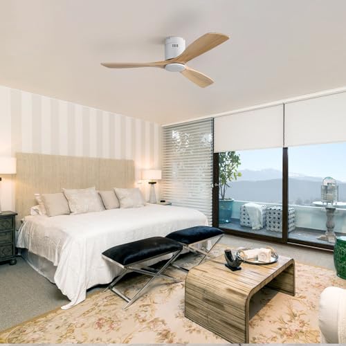 Sofucor 132 cm Solid Wood Ceiling Fan, 6 Speed, Control, Timer, DC Motor, Silent Ceiling Fan for Bedroom Living Room