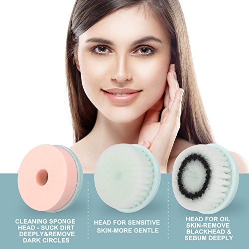 Mimax Facial Cleansing Brush Electric Rechargeable Waterproof Brushing Kits 2 speeds For Skin Cleansing Exfoliating ,Facial Brush Benefits with 3 Brush Heads, Blackhead Remover. - Thumbnail 4