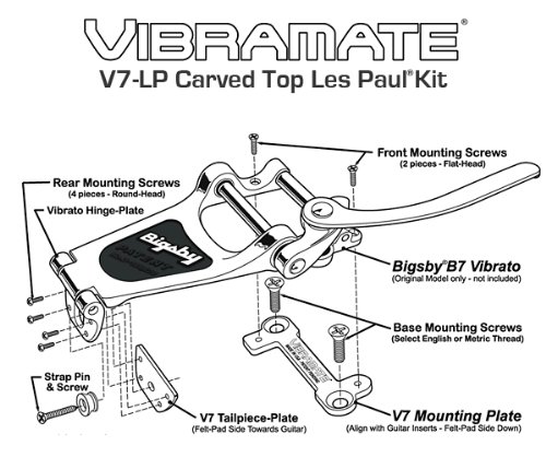 Vibramate V7-LP Les Paul Adaptor Mounting Kit, For Bigsby B7, Aluminum