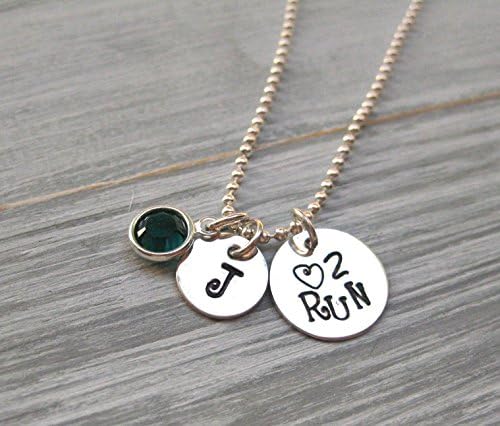 925 Sterling Silver Love to Run Necklace Track Jewelry Running Gift Personalized Jewelry Custom Hand Stamped Initial Necklace