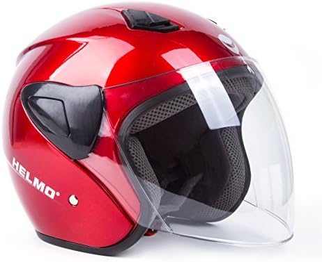 Open Face Motorcycle Helmets Scooter Helmets Flip up Helmets with Shield Red