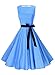 Anni Coco Women's 1950s Hepburn Vintage Swing Dresses With Ribbon Belt Blue & Small White Polka Dots Small