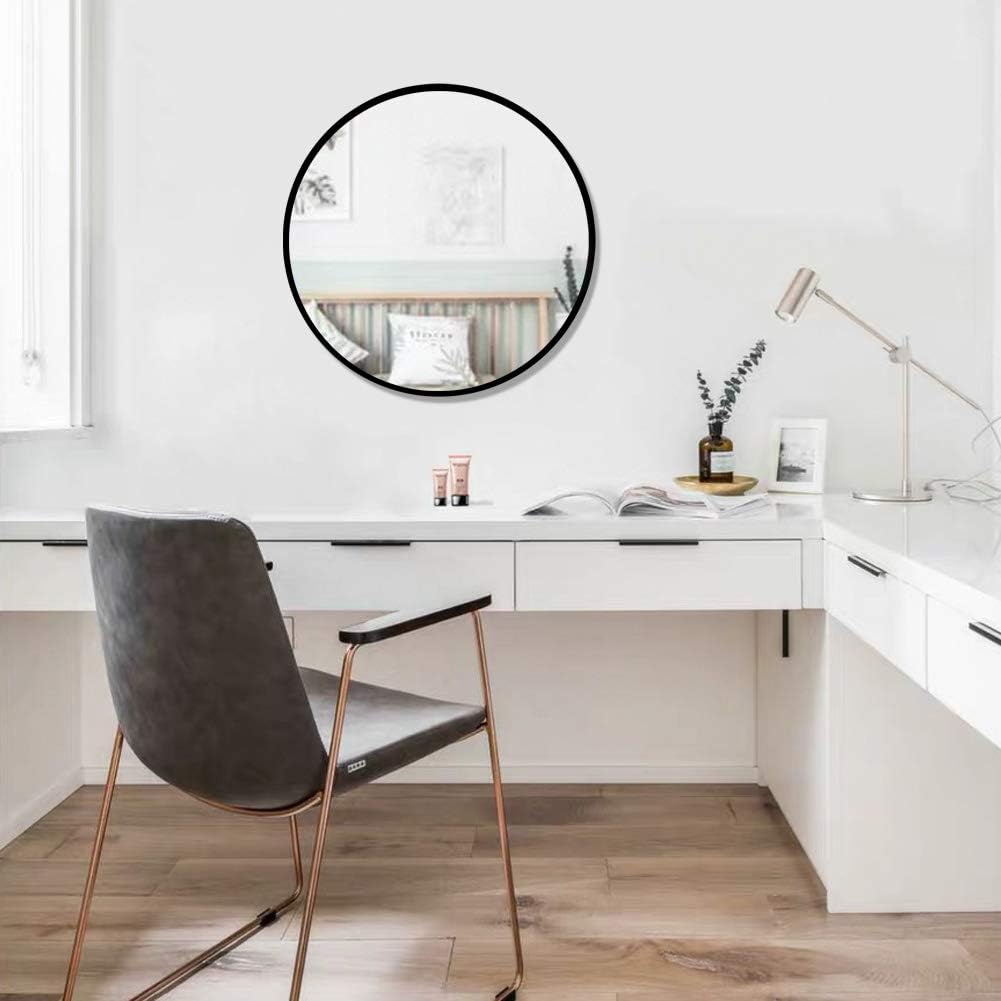 FANYUSHOW Large Simple Round Metal Frame Mirror, 24” Wall-Mounted Mirror for Bedroom, Bathroom, Living Room, Entryway, Vanity Mirror, Black: Furniture & Decor