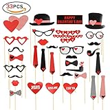 Photo Booth Prop 33Pcs On A Stick Mustache Hats Glasses Lips Ties for Wedding Valentine's Day Party DIY Photo Props Kit