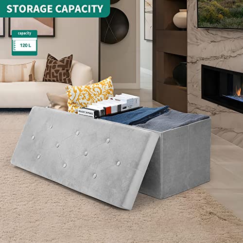YITAHOME 43 Inches Folding 120L Storage Ottoman Bench, Velvet Footrest