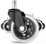 Office Chair Wheels By Office Owl for Smart Home Offices, Set of 5 Heavy Duty 3" Replacement Rubber Office Chair Casters, Cool Rollerblade Style Stem Chair Casters for Hardwood,No Need for Chair Mats