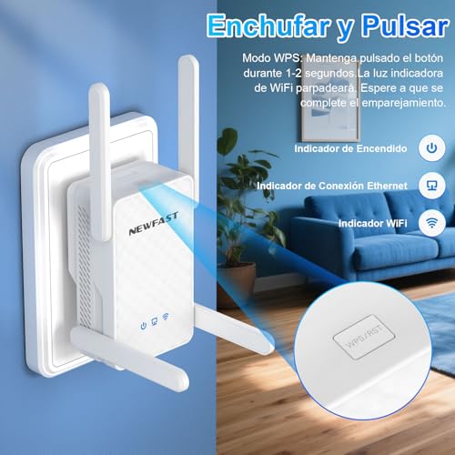 NEWFAST WiFi Repeater 3000Mbps WiFi Signal Amplifier AX3000 WiFi Repeater 5.8/2.4GHz, Gigabit Port, 4 Antennas, WPA3, IEEE802.11ax/AC/b/g/n