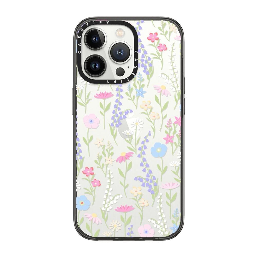 CASETiFY Compact iPhone 13 Pro Case [2X Military Grade Drop Tested / 4ft Drop Protection] - pink pastel cute floral - Clear Black
