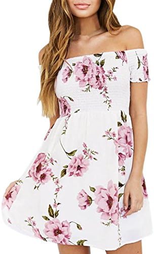 Misaky Fashion Women Off Shoulder Floral Beach Evening Party Short Mini Dress