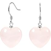 TaYolnFaSo 925 Sterling Silver Heart Gemstone Earrings 18K Gold Plated Heart Stone Drop Earrings Natural Stone Jewelry Valentine's Day Gift for Women