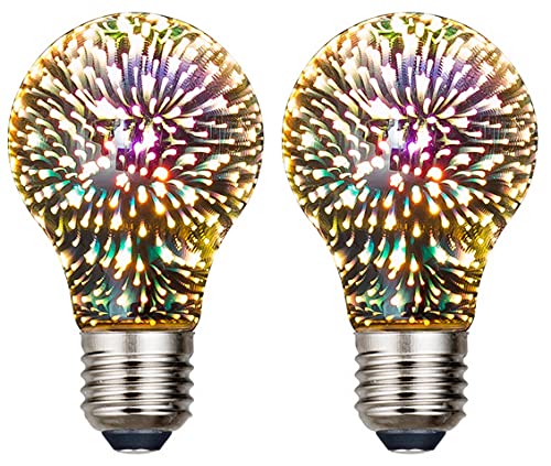 2 Pack LED Infinity 3D Fireworks Effect Colorful Light Bulb A60 3W 300LM Decorative Light Bulb for Party Home Christmas Holiday Festival Decor (A60)