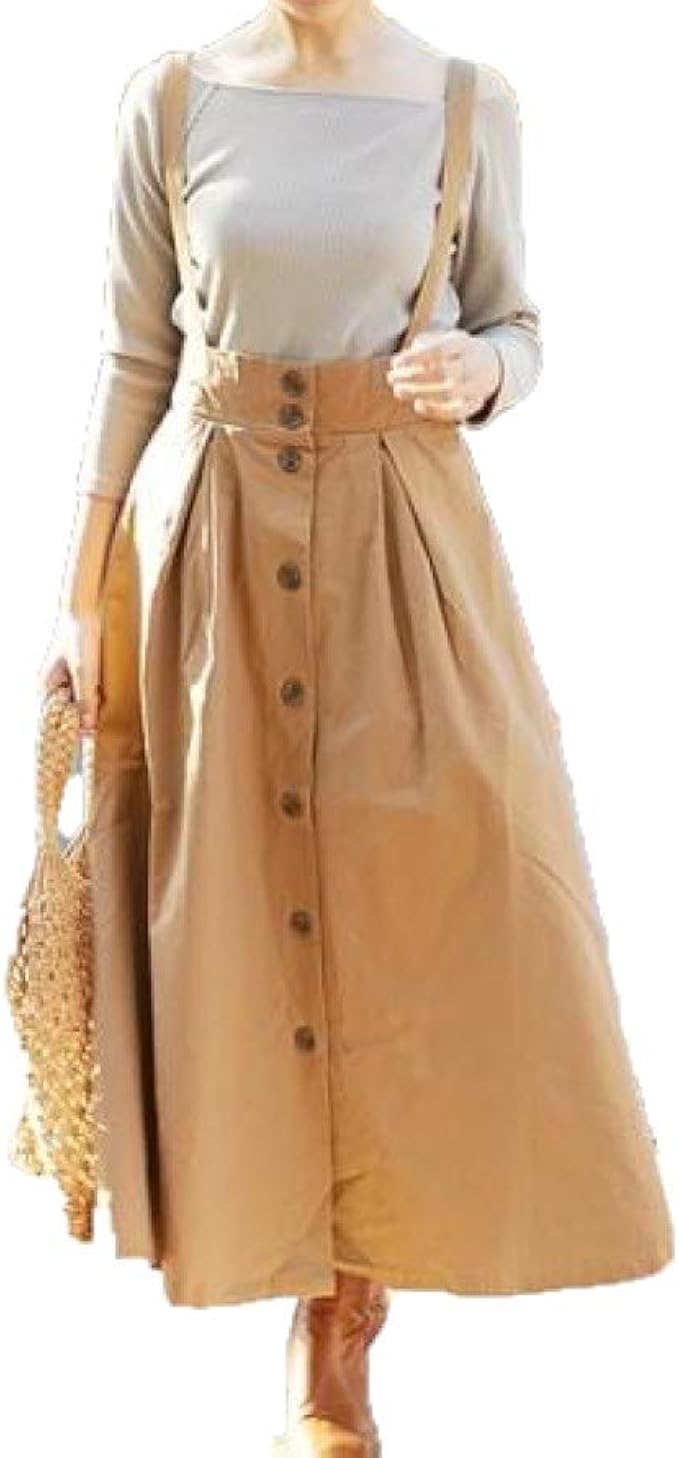 Amazon 2way フロントボタン サスペンダー付 ジャンパー ワンピース ロング スカート ワンピース チュニック 通販