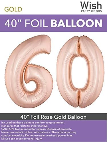 Wish Party Goods Extra Large Giant Jumbo 40 inch Rose Gold Color High Quality Mylar Foil Number Balloons - Special Milestone Birthday / Anniversary / Wedding Party Event Decorations (60)
